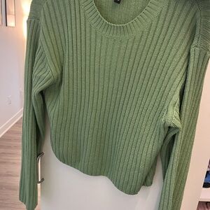 H&M Green Crew Neck Ribbed Knit Top